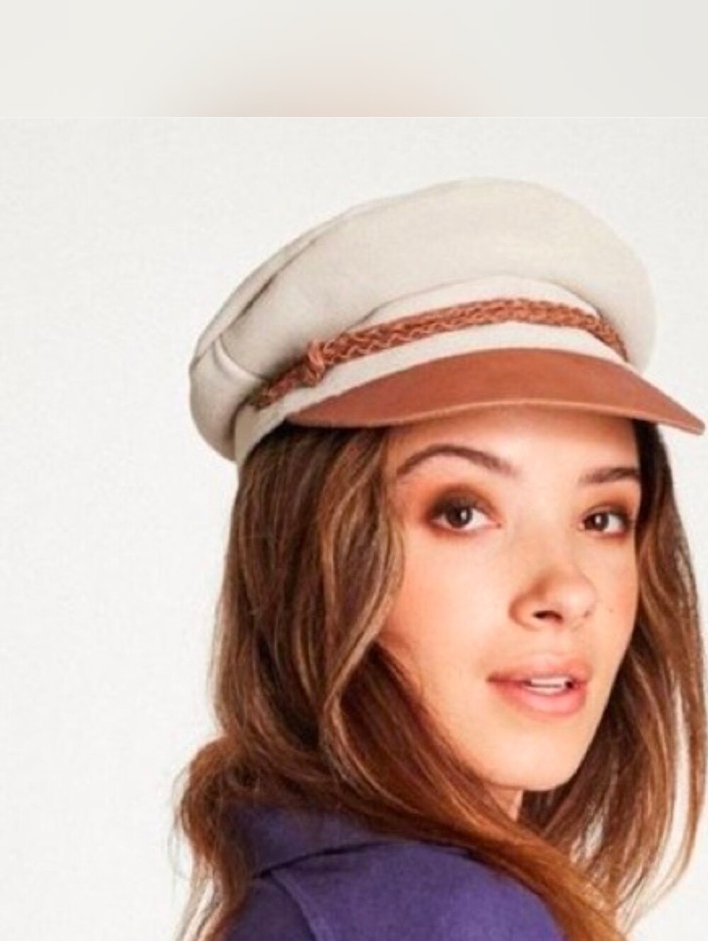 Brixton Cream and Tan Kayla Cap with Braided Trim